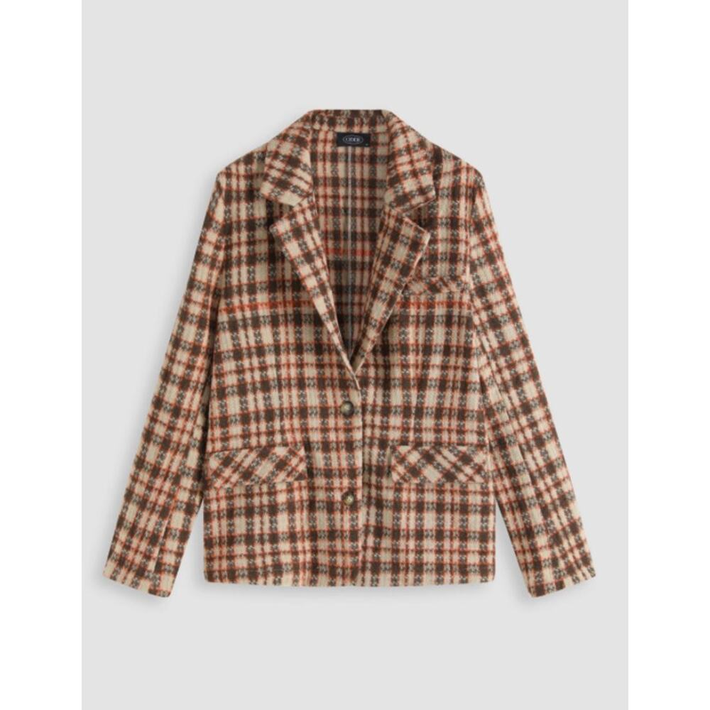 NEW Cider Women's Orange Multicolor Plaid Tweed Pocket Coat Jacket Size S